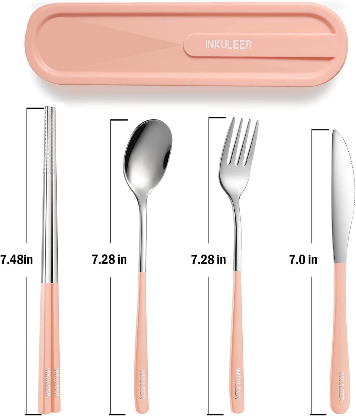 Travel cutlery set, 18/8 stainless steel cutlery, Reusable utensils set with case, Portable Silverware Lunch Box for Camping and Office (Rose Gold/knife set)