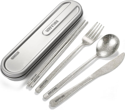 Travel cutlery set, 18/8 stainless steel cutlery, Reusable utensils set with case, Portable Silverware Lunch Box for Camping and Office (Rose Gold/knife set)