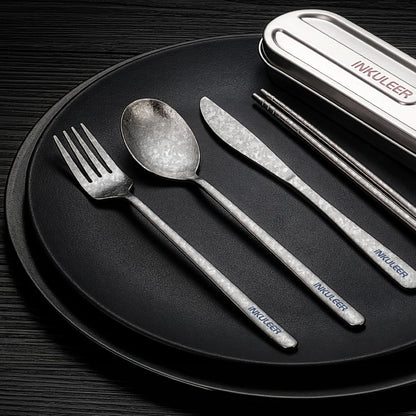 Travel cutlery set, 18/8 stainless steel cutlery, Reusable utensils set with case, Portable Silverware Lunch Box for Camping and Office (Rose Gold/knife set)