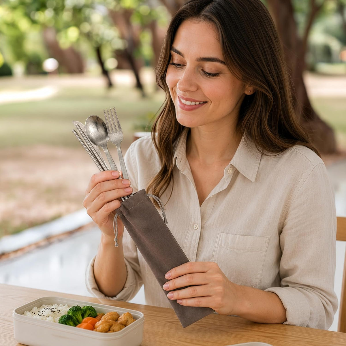 Travel cutlery set, 18/8 stainless steel cutlery, Reusable utensils set with case, Portable Silverware Lunch Box for Camping and Office (Rose Gold/knife set)