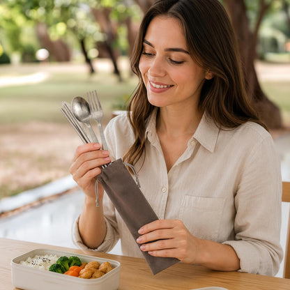 Travel cutlery set, 18/8 stainless steel cutlery, Reusable utensils set with case, Portable Silverware Lunch Box for Camping and Office (Rose Gold/knife set)