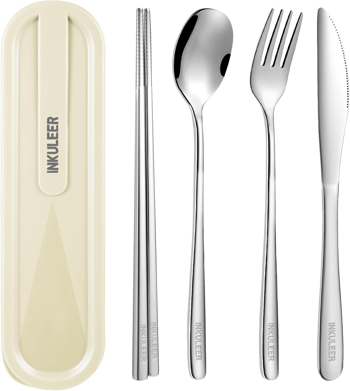 Travel cutlery set, 18/8 stainless steel cutlery, Reusable utensils set with case, Portable Silverware Lunch Box for Camping and Office (Rose Gold/knife set)