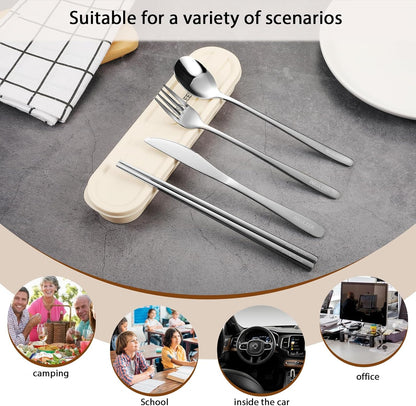 Travel cutlery set, 18/8 stainless steel cutlery, Reusable utensils set with case, Portable Silverware Lunch Box for Camping and Office (Rose Gold/knife set)
