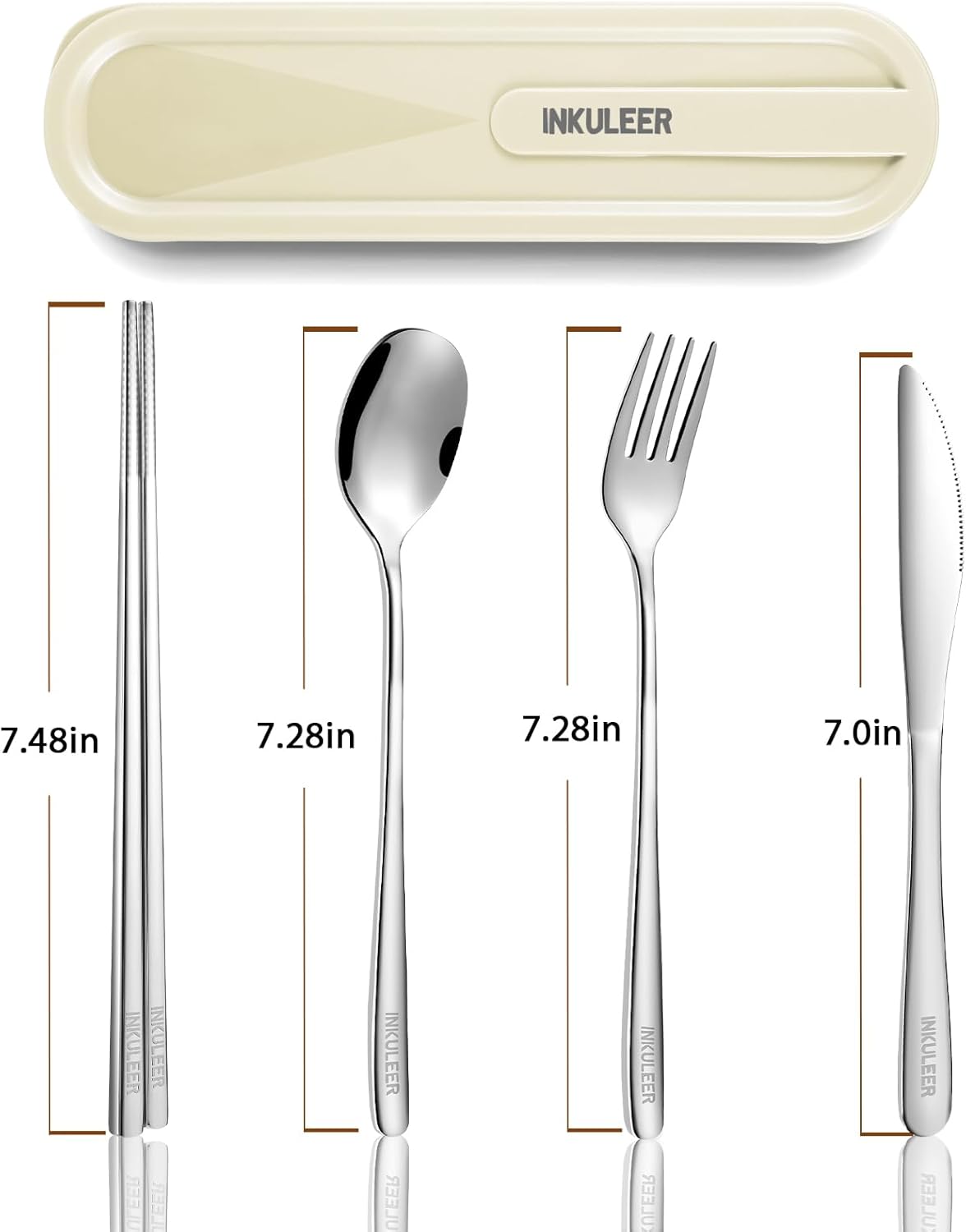 Travel cutlery set, 18/8 stainless steel cutlery, Reusable utensils set with case, Portable Silverware Lunch Box for Camping and Office (Rose Gold/knife set)