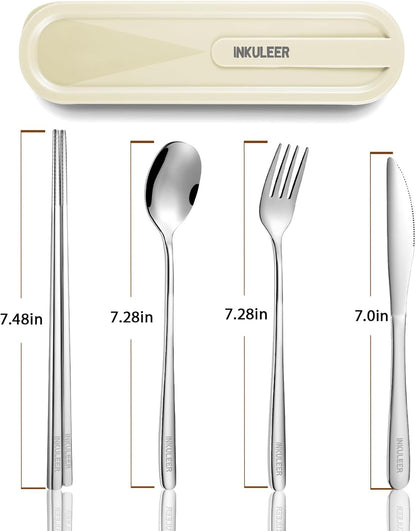 Travel cutlery set, 18/8 stainless steel cutlery, Reusable utensils set with case, Portable Silverware Lunch Box for Camping and Office (Rose Gold/knife set)