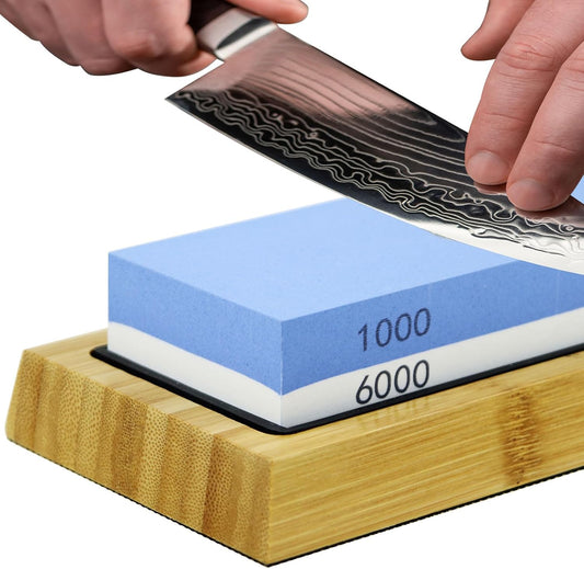 Sharpening Stone Whetstone Waterstone 2 Side Grit 1000/6000 Kitchen Knife Sharpener Fast Sharpening NonSlip Bamboo Base