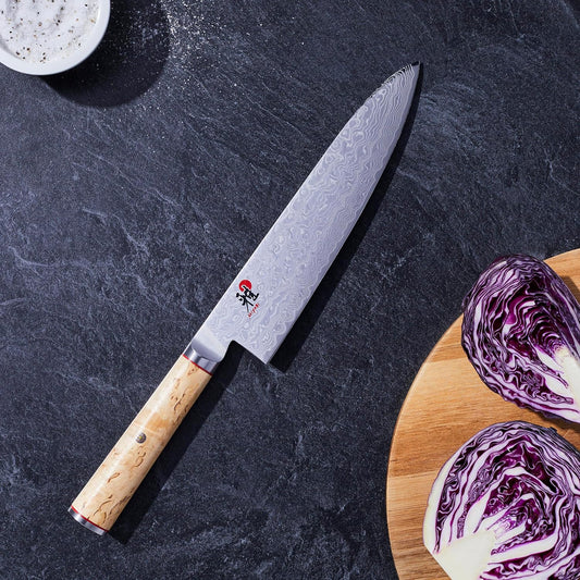 Birchwood SG2 Japanese Chef's Knife, 8-inch, Chef's Kitchen Knife, Karelian Birch Handle, 100-layer flower Damascus pattern, Handcrafted in Seki, Japan
