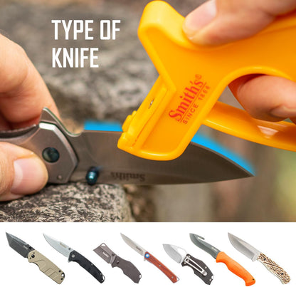 Smith’s JIFF-S 10-Sec Knife & Scissors Sharpener - Right & Left-Handed Scissors - Carbide Blades - Outdoor Sharpener for Pocket, Hunting, Fishing & Kitchen Knives - Handheld Pullover Sharpener
