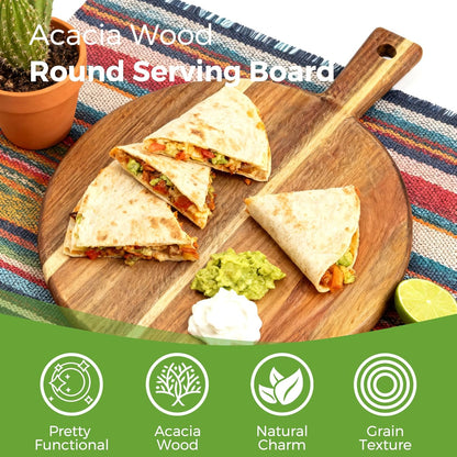 Acacia Wood Cutting Board with Handle, Wooden Chopping Board for Meat, Cheese, Bread & Vegetables, Decorative Charcuterie Serving Board for Kitchen Cooking, Pizza & Party Dining, 17"x13"