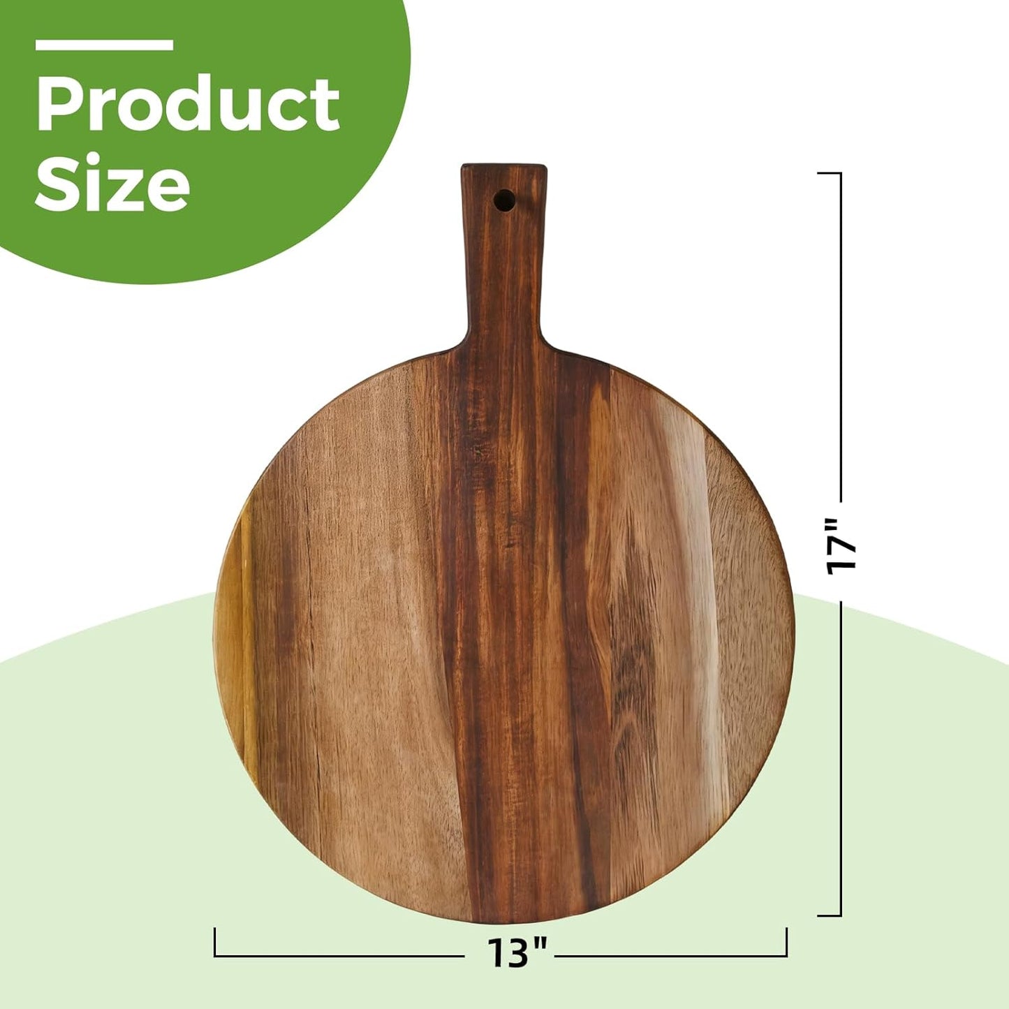 Acacia Wood Cutting Board with Handle, Wooden Chopping Board for Meat, Cheese, Bread & Vegetables, Decorative Charcuterie Serving Board for Kitchen Cooking, Pizza & Party Dining, 17"x13"