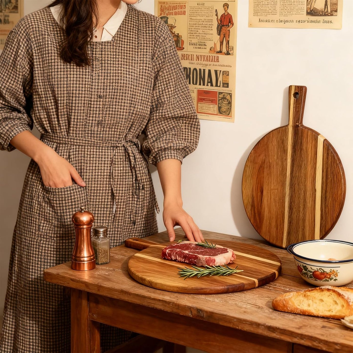 Acacia Wood Cutting Board with Handle, Wooden Chopping Board for Meat, Cheese, Bread & Vegetables, Decorative Charcuterie Serving Board for Kitchen Cooking, Pizza & Party Dining, 17"x13"