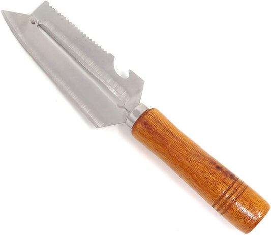 Sharp Multifunctional Stainless Steel Wooden Handle Knife Fruits Peeler Vegetables Knife Fish Scales Scraper Bottle Opener