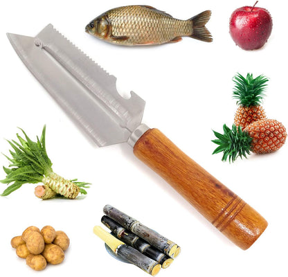 Sharp Multifunctional Stainless Steel Wooden Handle Knife Fruits Peeler Vegetables Knife Fish Scales Scraper Bottle Opener