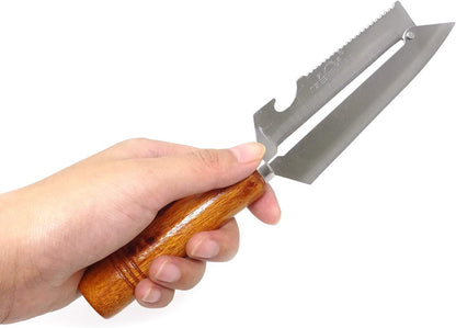 Sharp Multifunctional Stainless Steel Wooden Handle Knife Fruits Peeler Vegetables Knife Fish Scales Scraper Bottle Opener