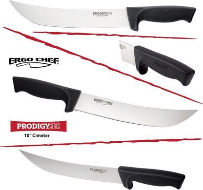 Prodigy Series 12-Inch Cimeter Breaking Knife - High Carbon Stainless Steel Butcher Knife with Curved Blade, Ergonomic Non-Slip Handle, Black