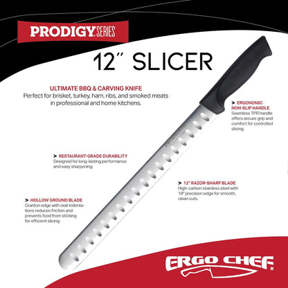 Prodigy Series 12-Inch Cimeter Breaking Knife - High Carbon Stainless Steel Butcher Knife with Curved Blade, Ergonomic Non-Slip Handle, Black