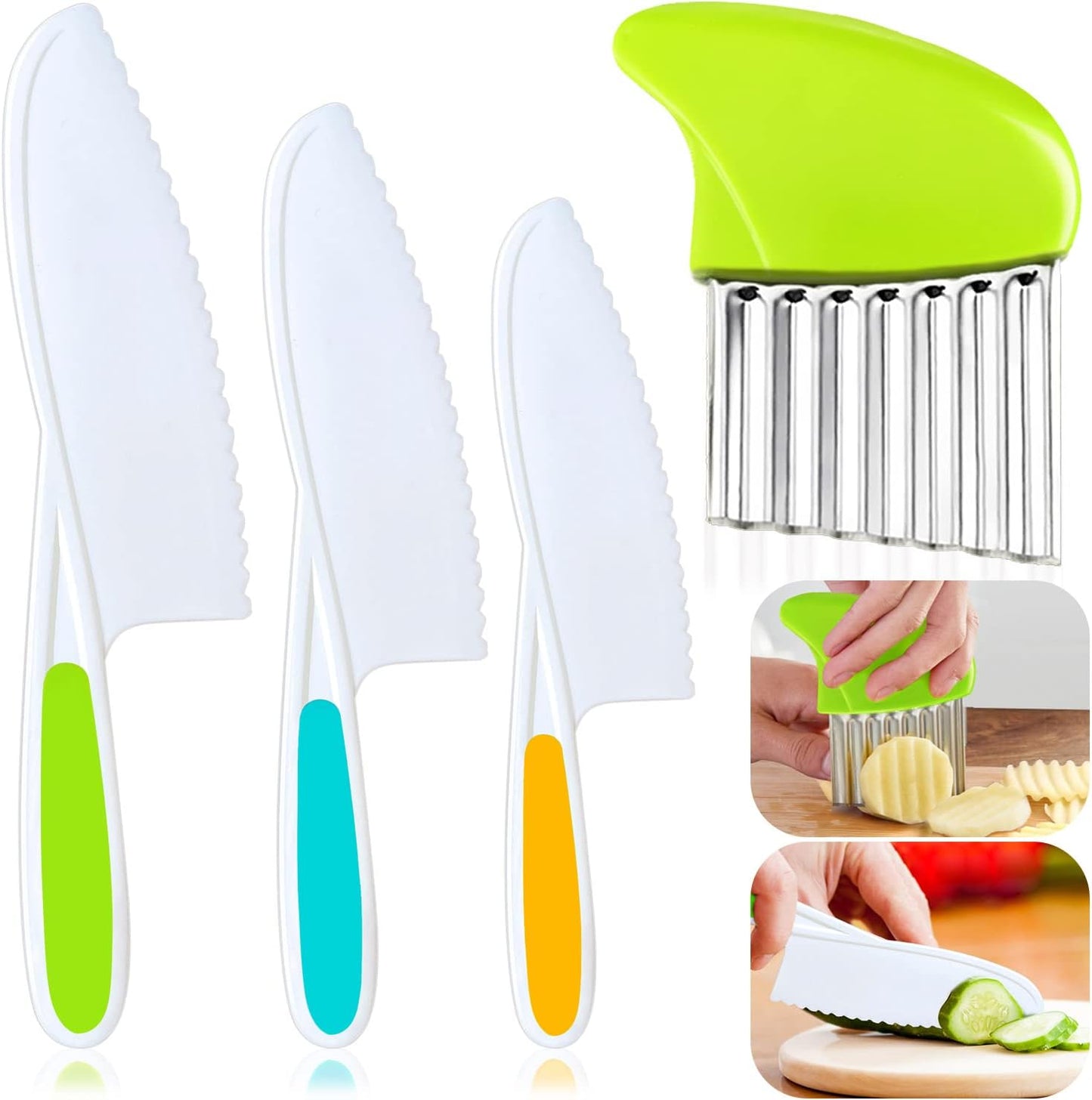9 Pcs Kids Kitchen Knife Set, Kids Knives For Real Cooking With Cutting Board, Y Peeler, Crinkle Cutter, Sandwich Cutter, Serrated Edges Plastic Toddler Knife Kid Safe Knives