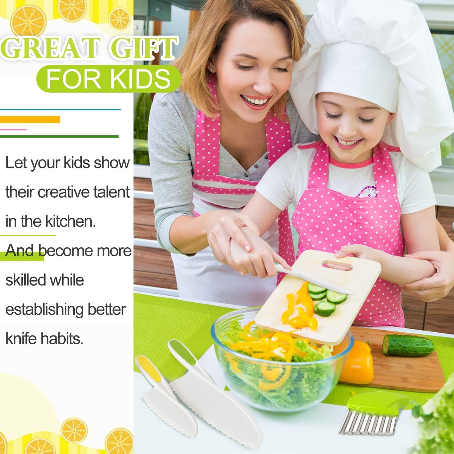 9 Pcs Kids Kitchen Knife Set, Kids Knives For Real Cooking With Cutting Board, Y Peeler, Crinkle Cutter, Sandwich Cutter, Serrated Edges Plastic Toddler Knife Kid Safe Knives