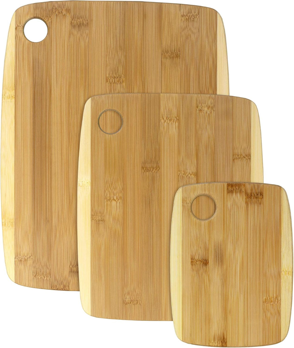3-Piece Two-Tone Bamboo Cutting Board Set – Reversible Kitchen Boards for Chopping & Serving Cheese, Meat, Vegetables & More