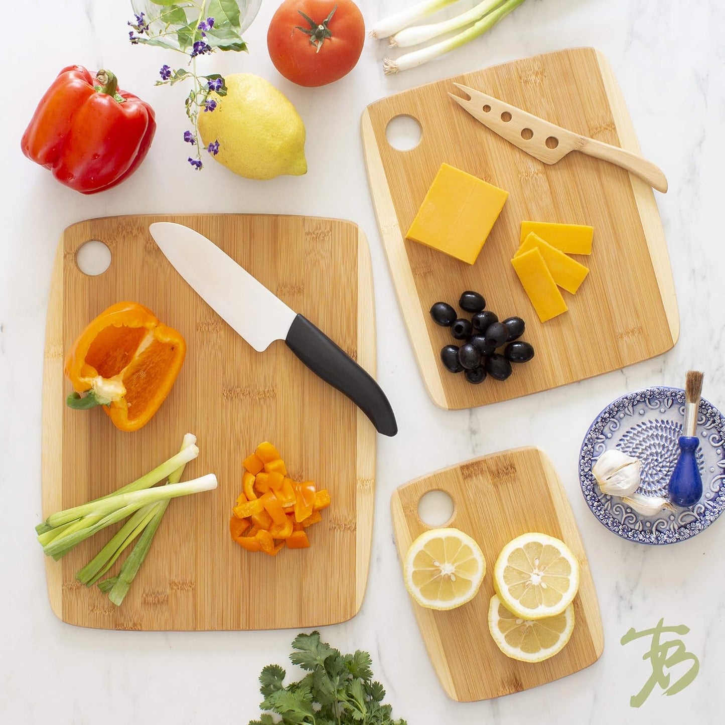 3-Piece Two-Tone Bamboo Cutting Board Set – Reversible Kitchen Boards for Chopping & Serving Cheese, Meat, Vegetables & More