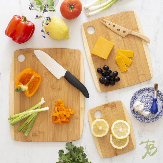 3-Piece Two-Tone Bamboo Cutting Board Set – Reversible Kitchen Boards for Chopping & Serving Cheese, Meat, Vegetables & More
