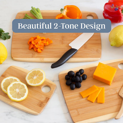 3-Piece Two-Tone Bamboo Cutting Board Set – Reversible Kitchen Boards for Chopping & Serving Cheese, Meat, Vegetables & More