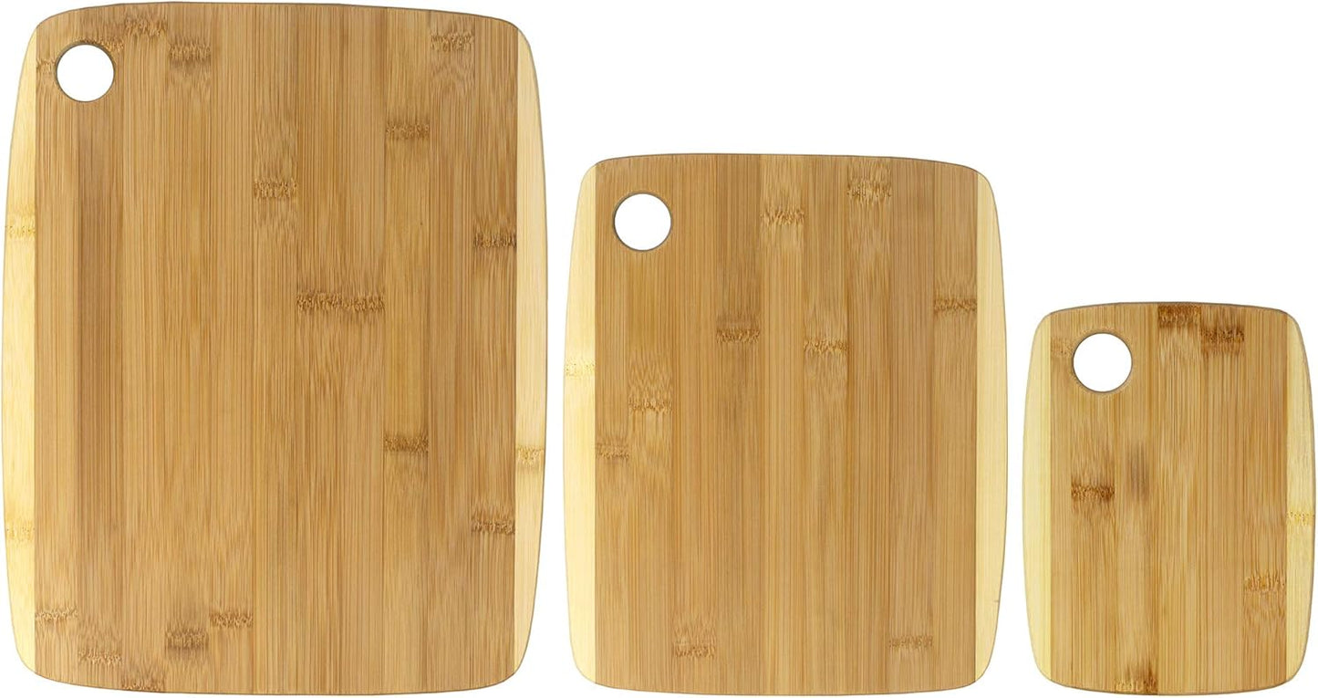 3-Piece Two-Tone Bamboo Cutting Board Set – Reversible Kitchen Boards for Chopping & Serving Cheese, Meat, Vegetables & More