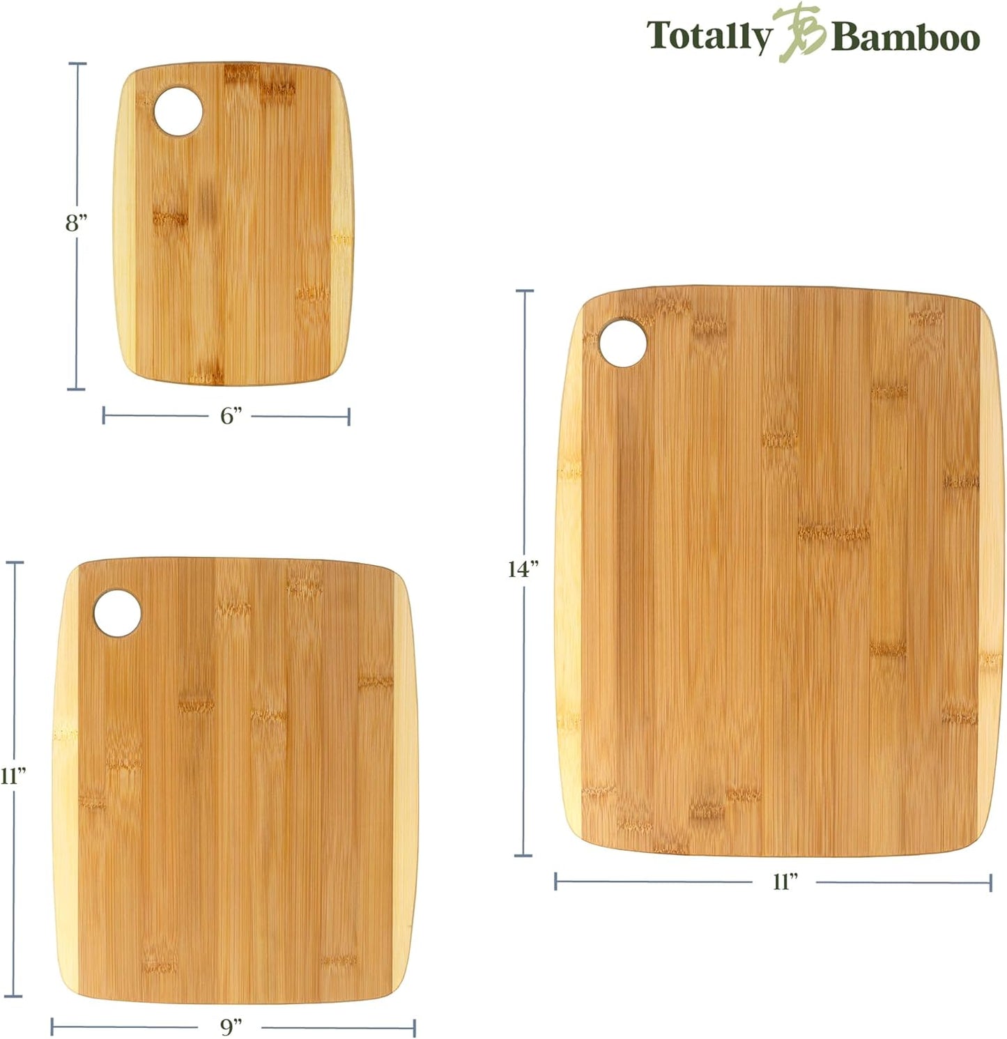 3-Piece Two-Tone Bamboo Cutting Board Set – Reversible Kitchen Boards for Chopping & Serving Cheese, Meat, Vegetables & More