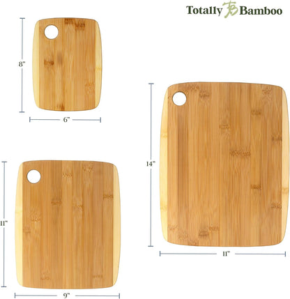 3-Piece Two-Tone Bamboo Cutting Board Set – Reversible Kitchen Boards for Chopping & Serving Cheese, Meat, Vegetables & More