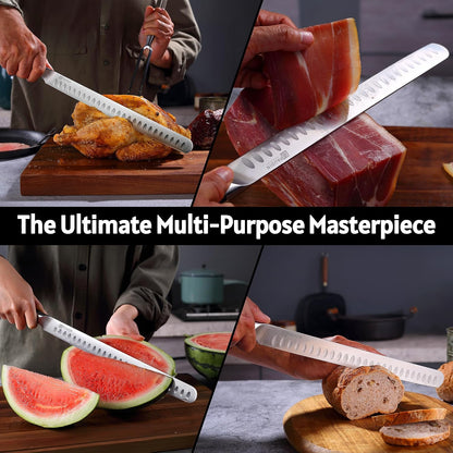 Brisket Knife, 12 Inch Dishwasher Safe Carving Slicing Knife for Meat, Razor Sharp German 1.4116 Steel Smoked Meat Cutter with Non-Slip Ergonomic G10 Handle & Gift Box, Perfect Gifts for Men