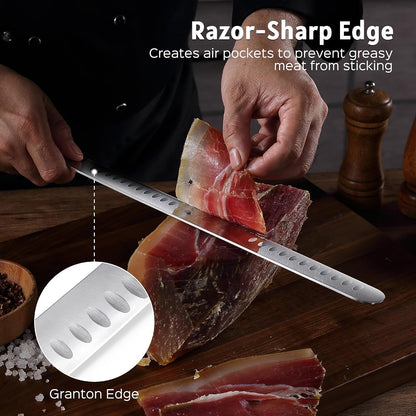 Brisket Knife, 12 Inch Dishwasher Safe Carving Slicing Knife for Meat, Razor Sharp German 1.4116 Steel Smoked Meat Cutter with Non-Slip Ergonomic G10 Handle & Gift Box, Perfect Gifts for Men