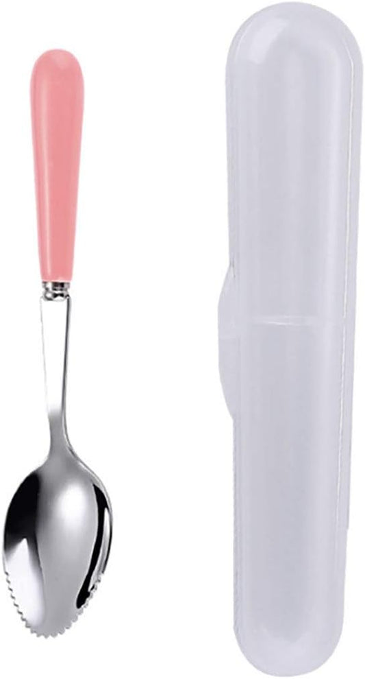 Grapefruit Spoons with Round Serrated Edges for Citrus Kiwi Fruit and Dessert, Ceramic Handle Stainless Steel Dessert Spoons with Storage Box (Pink)