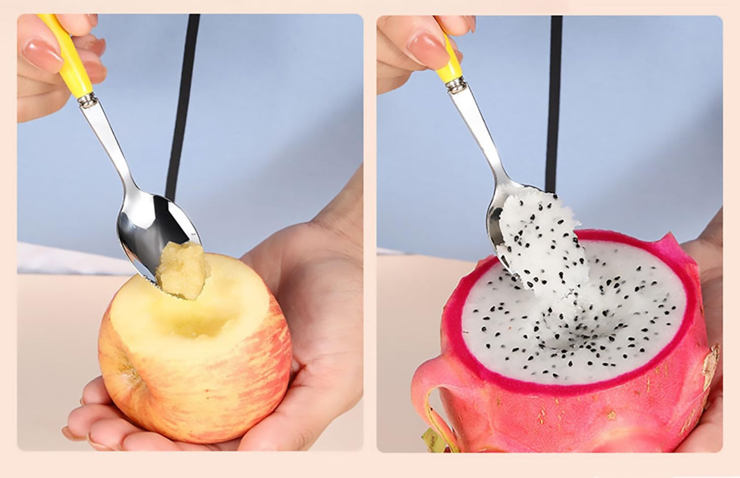Grapefruit Spoons with Round Serrated Edges for Citrus Kiwi Fruit and Dessert, Ceramic Handle Stainless Steel Dessert Spoons with Storage Box (Pink)
