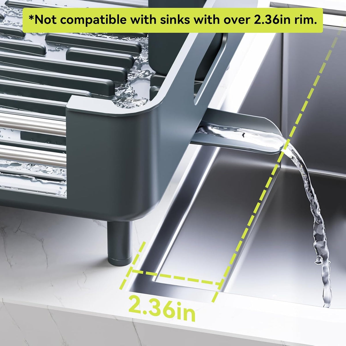 Extendable Stainless Dish Drying Rack for Kitchen Counter | 13.78"W x 18.7"L, Foldable Drainboard for Space Saving, Knife and Utensil Holder, Fast-draining Spout, Dark Slate Teal