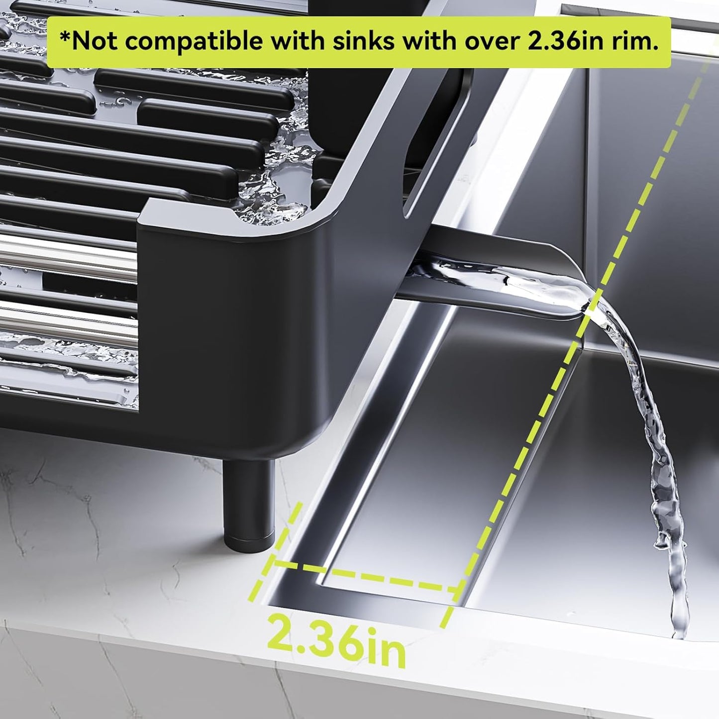 Extendable Stainless Dish Drying Rack for Kitchen Counter | 13.78"W x 18.7"L, Foldable Drainboard for Space Saving, Knife and Utensil Holder, Fast-draining Spout, Dark Slate Teal