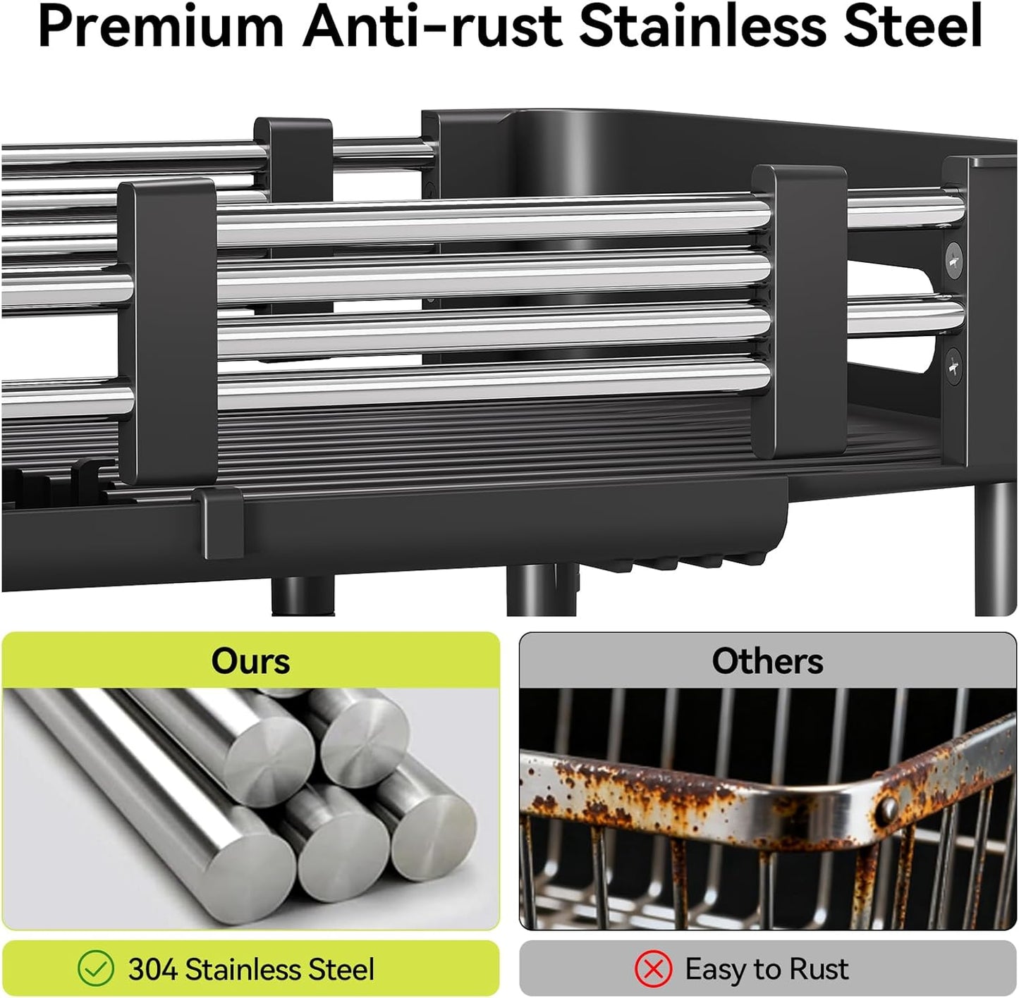 Extendable Stainless Dish Drying Rack for Kitchen Counter | 13.78"W x 18.7"L, Foldable Drainboard for Space Saving, Knife and Utensil Holder, Fast-draining Spout, Dark Slate Teal
