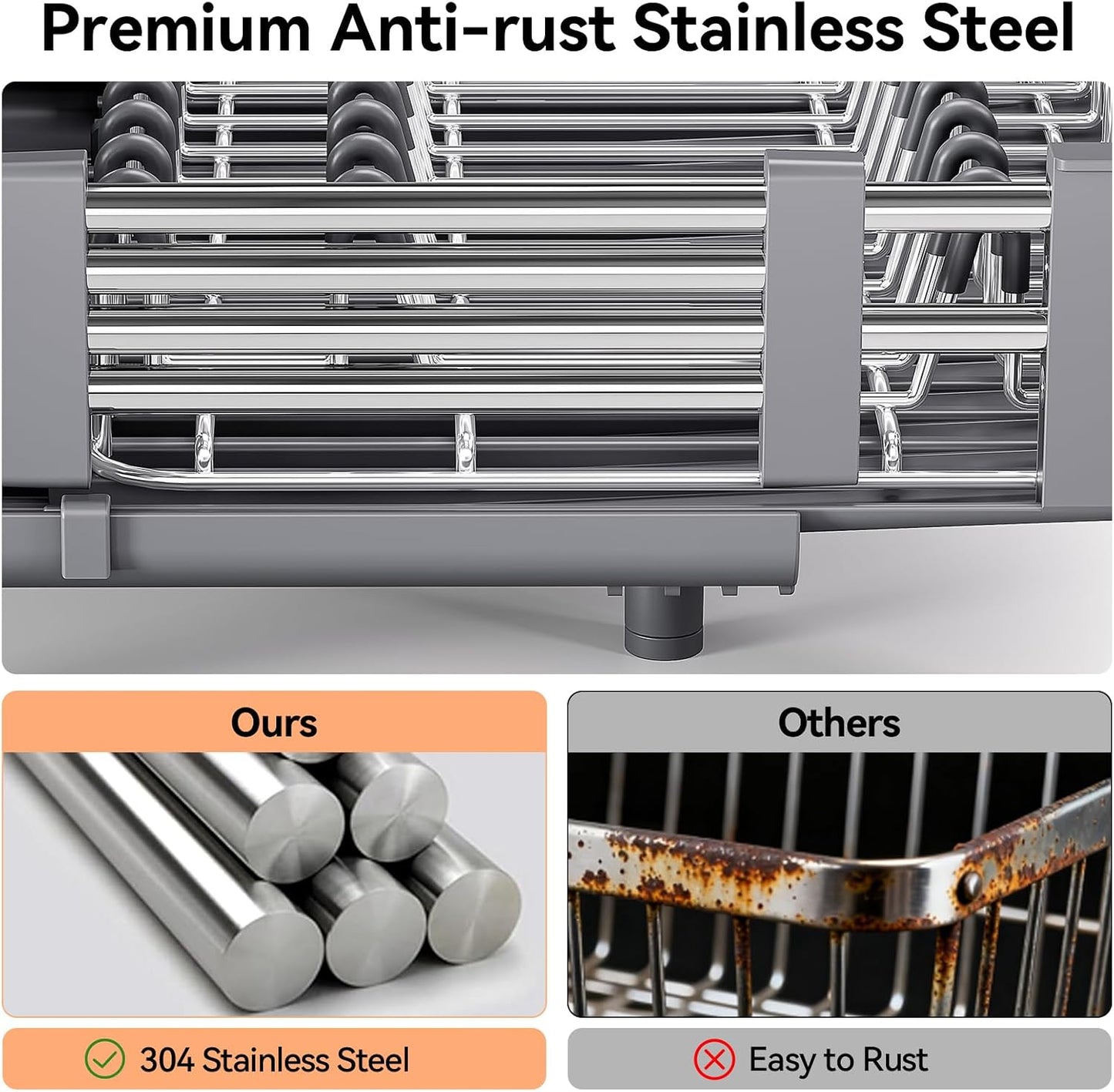 Extendable Stainless Dish Drying Rack for Kitchen Counter | 13.78"W x 18.7"L, Foldable Drainboard for Space Saving, Knife and Utensil Holder, Fast-draining Spout, Dark Slate Teal