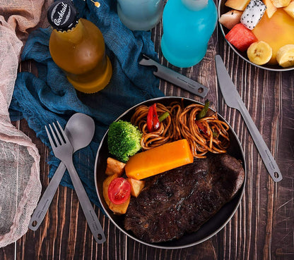 Utility Cutlery Set Titanium Spoon Fork Knife & Bottle Opener for Travel Camping in Easy to Store Cloth Case Ti1066T