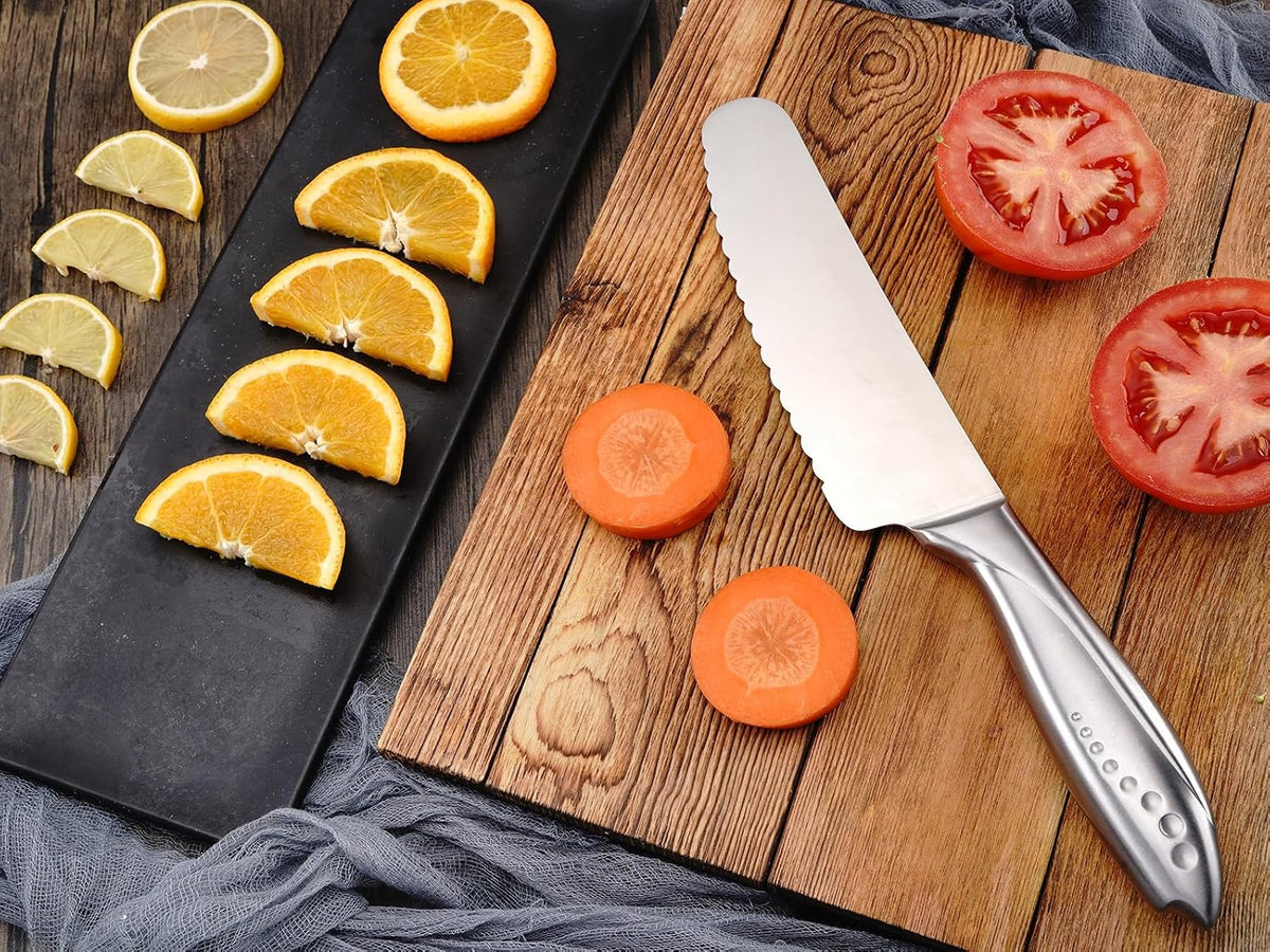 Sandwich Knife, 6 Inch Serrated Utility Knife - High Carbon Stainless Steel Blade for Bread, Vegetable, Meat Cutting, Butter Spreading - Silver