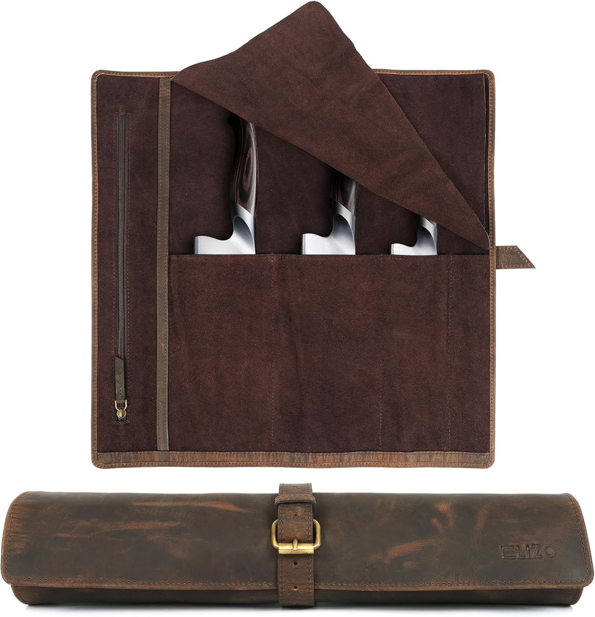 Leather Knife Roll Chef Knife Bag Professional Chef Knifes Roll Bag Travel Storage Carrying Case Wrap Holder Sheath Kitchen Carrier Protectors Sleeve Tool Chefs Gift Grizzly