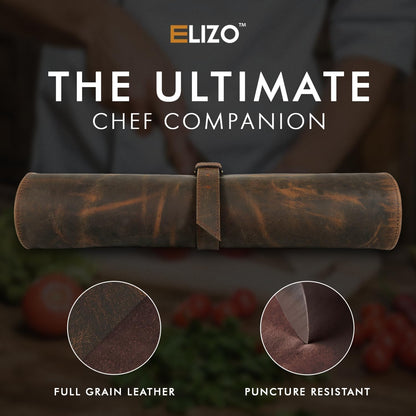 Leather Knife Roll Chef Knife Bag Professional Chef Knifes Roll Bag Travel Storage Carrying Case Wrap Holder Sheath Kitchen Carrier Protectors Sleeve Tool Chefs Gift Grizzly
