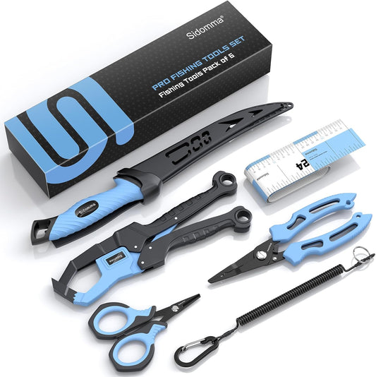 Pro Fishing Gear and Equipment Tools Accessories Kit with Fishing Pliers Fillet Knife Scissors Fish Lip Gripper Fish Ruler Fishing Gifts for Men Saltwater Fishing Fly Fishing Ice Fishing