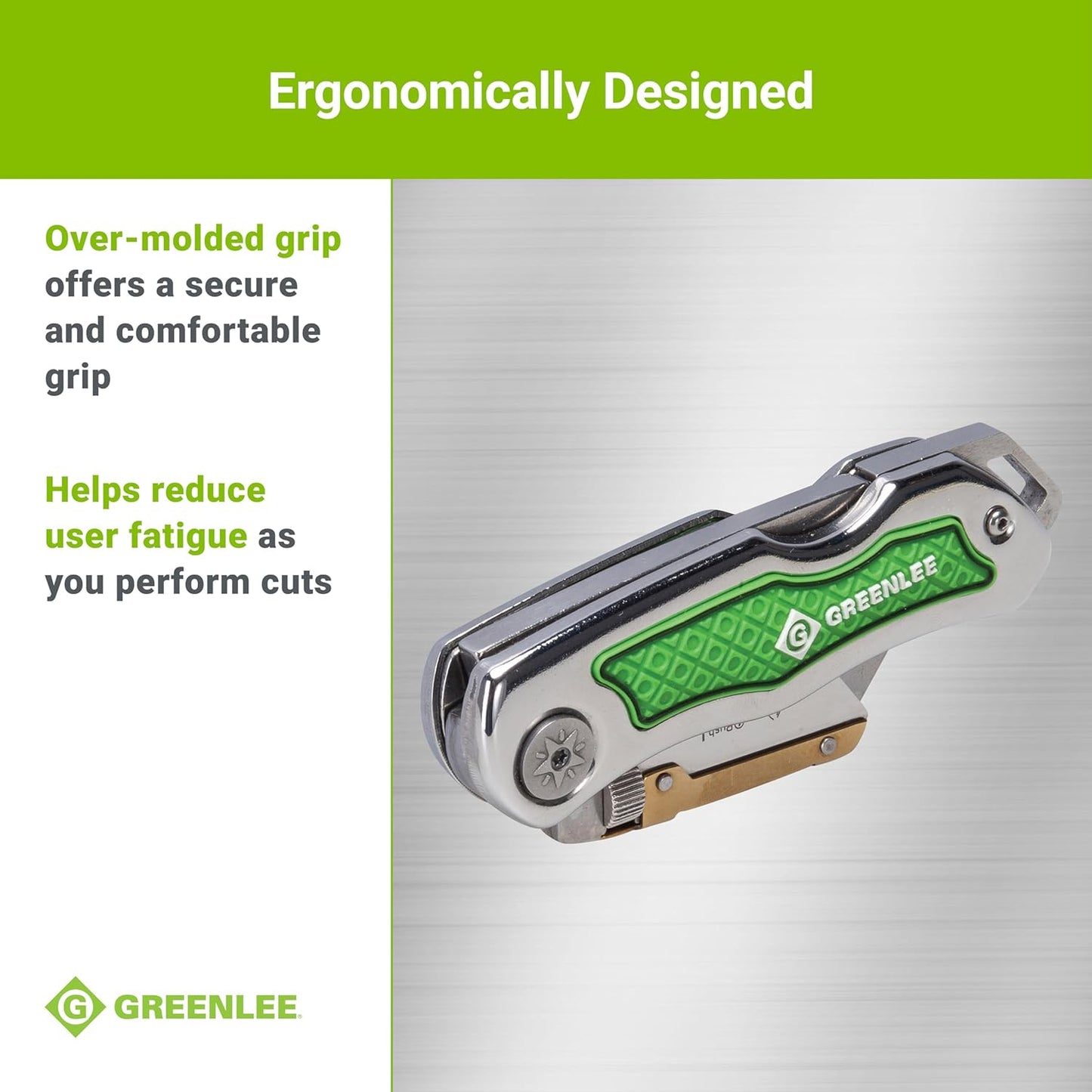0652-22 8.9" Folding Utility Knife with Retractable 3-Position Serrated Blade, Silver/Green
