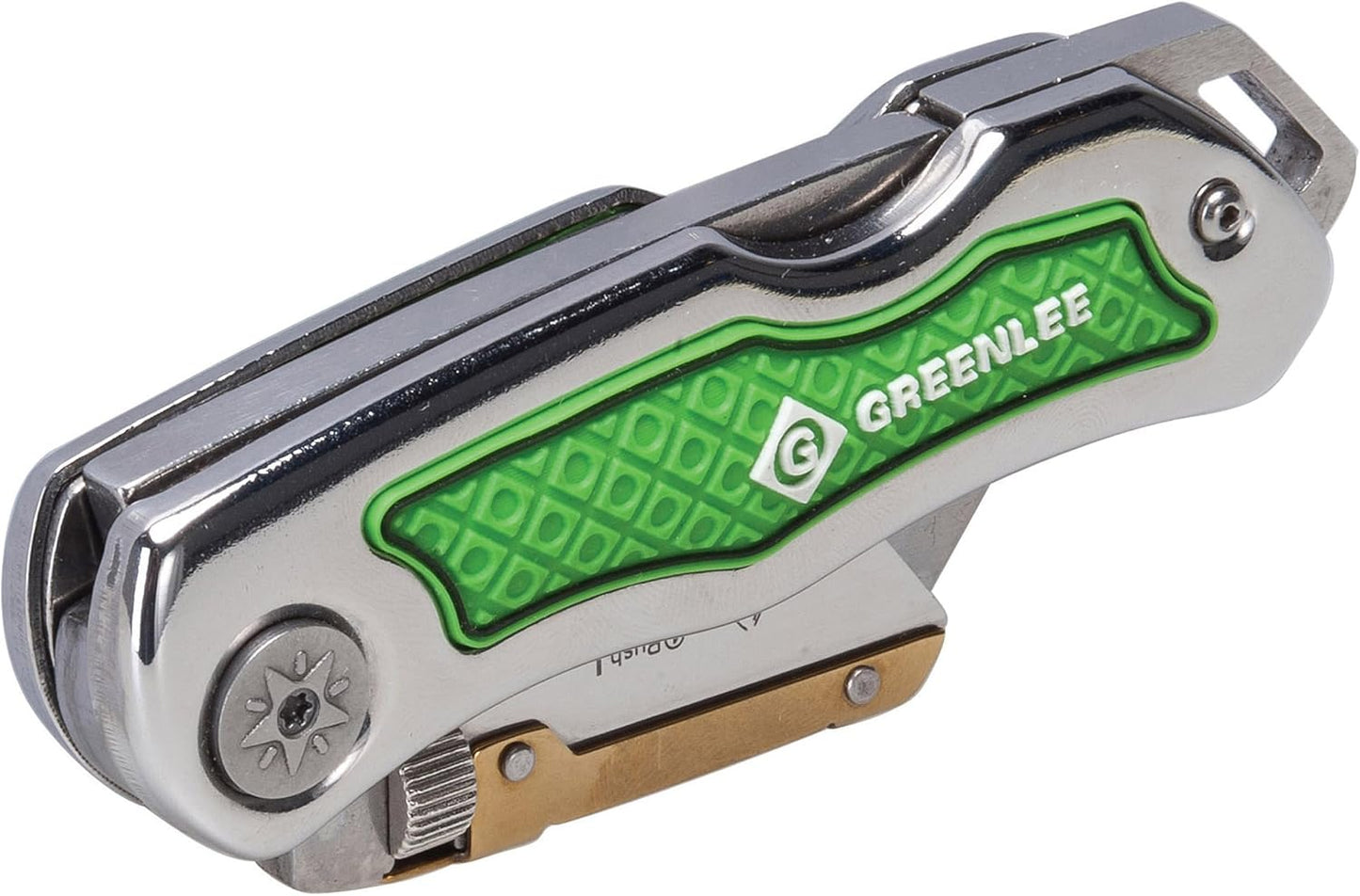0652-22 8.9" Folding Utility Knife with Retractable 3-Position Serrated Blade, Silver/Green
