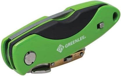 0652-22 8.9" Folding Utility Knife with Retractable 3-Position Serrated Blade, Silver/Green
