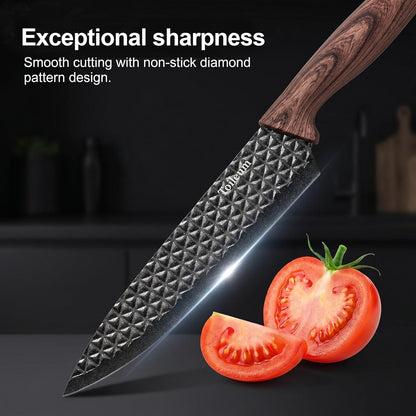 Khaki Kitchen Knife Set with Block for cooking necessities,11 pieces knives block set for kitchen appliances, Anti-Rust Non-Stick Stainless Steel with 5 Blade Guards