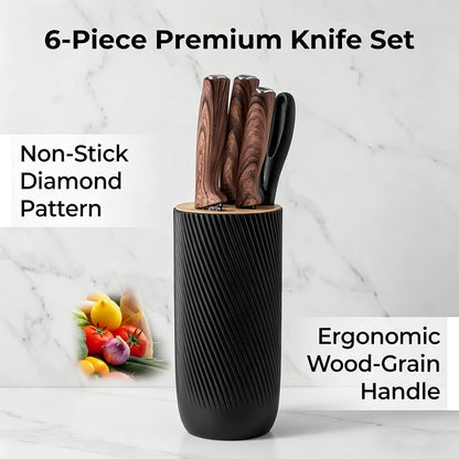 Khaki Kitchen Knife Set with Block for cooking necessities,11 pieces knives block set for kitchen appliances, Anti-Rust Non-Stick Stainless Steel with 5 Blade Guards