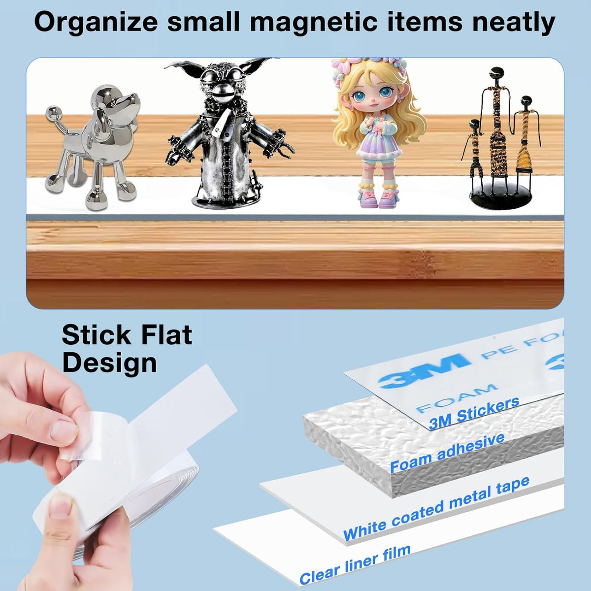 Adhesive Metal Tape for Magnets, (1.4 inch Wide X 10 ft Long) Flexible White Metal Strip Roll, White Ferrous Tape Stick on Wall to Hold Magnetic Products