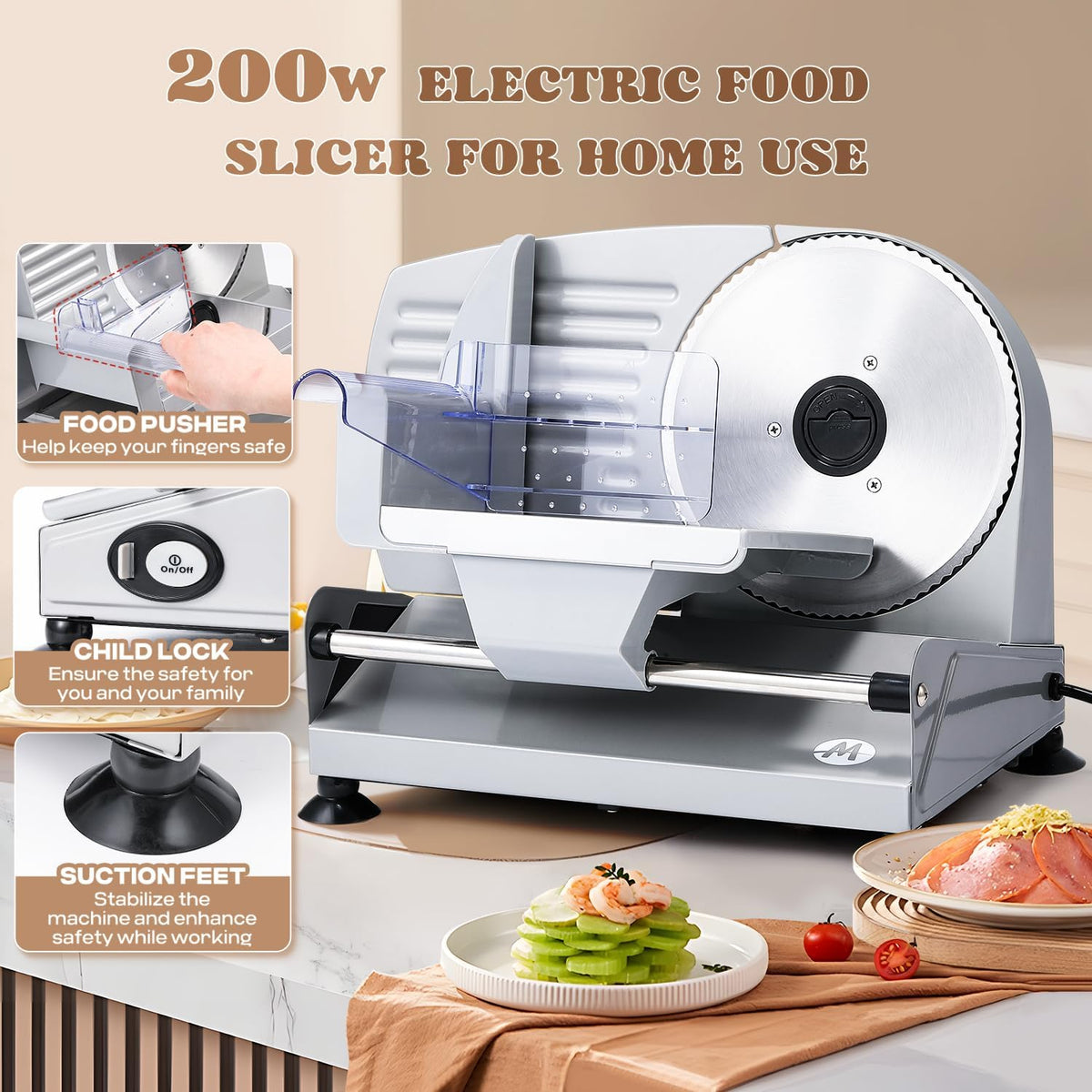Electric Meat Slicer 200W With Stainless Steel Blades, 110V