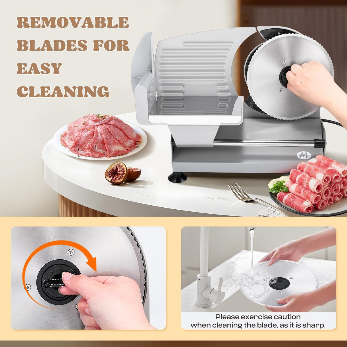 Electric Meat Slicer 200W With Stainless Steel Blades, 110V